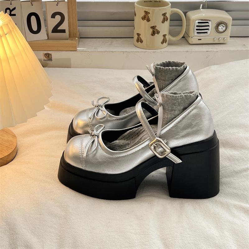 Platforma Silný Vysoký Ženy Mary Jane Boty Dámské Stručné Venkovní Lodičky Jaro Podzim Dámské Šaty Kožené Boty