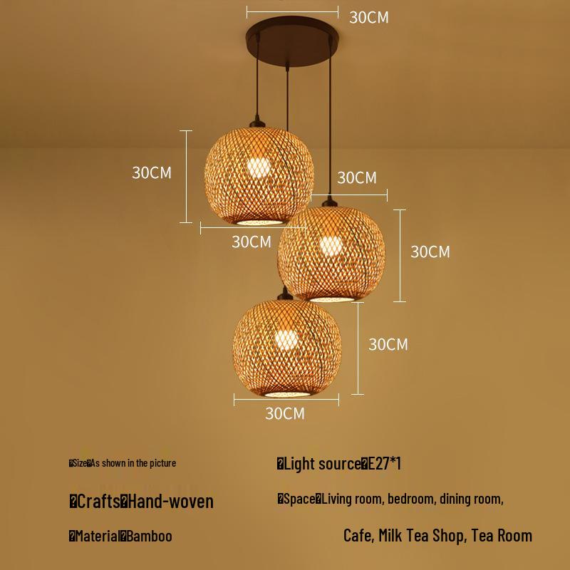 Zen Bamboo Pendant Lamp: Rattan Woven Japanese Tea Room Light