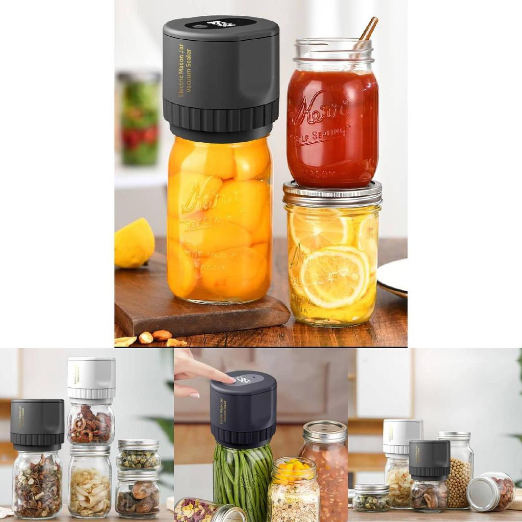 Compact Black And White Electric Mason Jar Vacuum Sealer For Food Preservation