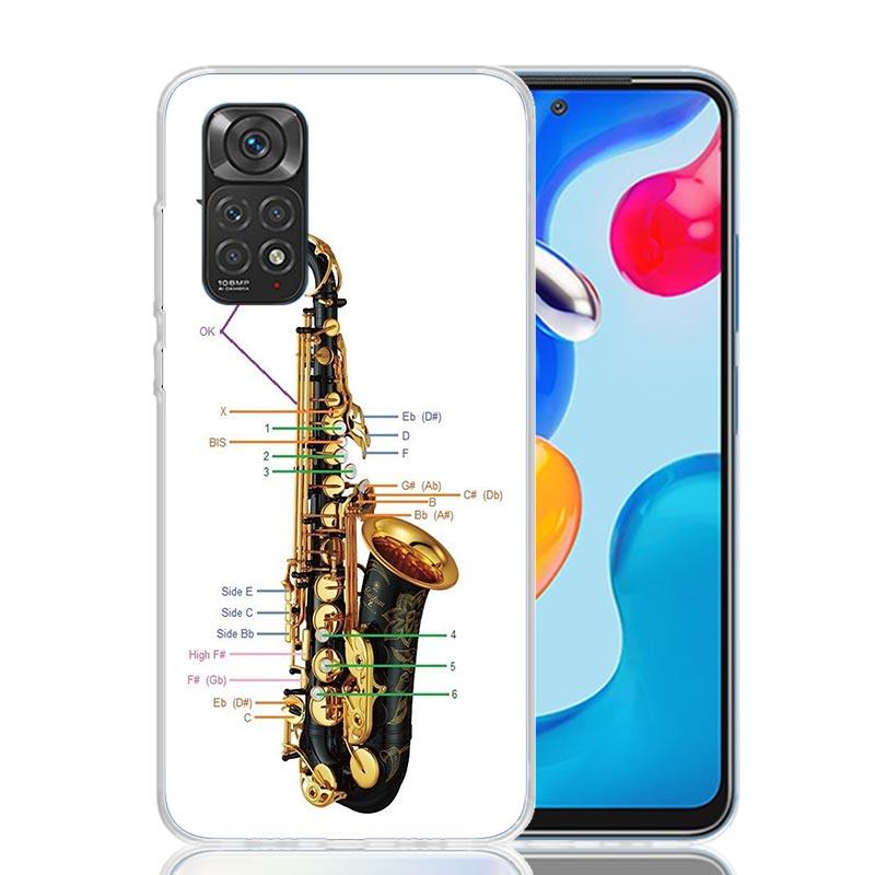 Music Saxophone Instrument Phone Case For Xiaomi Redmi Note 13 14 15 Pro Plus 12S 12 14S 11S 11E 10 10S 11 11T 5G 4G Cover Coque