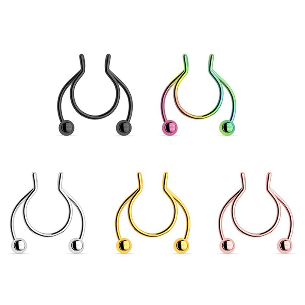 5 Stück Nasenscheidewandring Falscher Nasenring Clip Hufeisen-Creolen-Ring Körper Nicht-Piercing-Ring 5 Farben