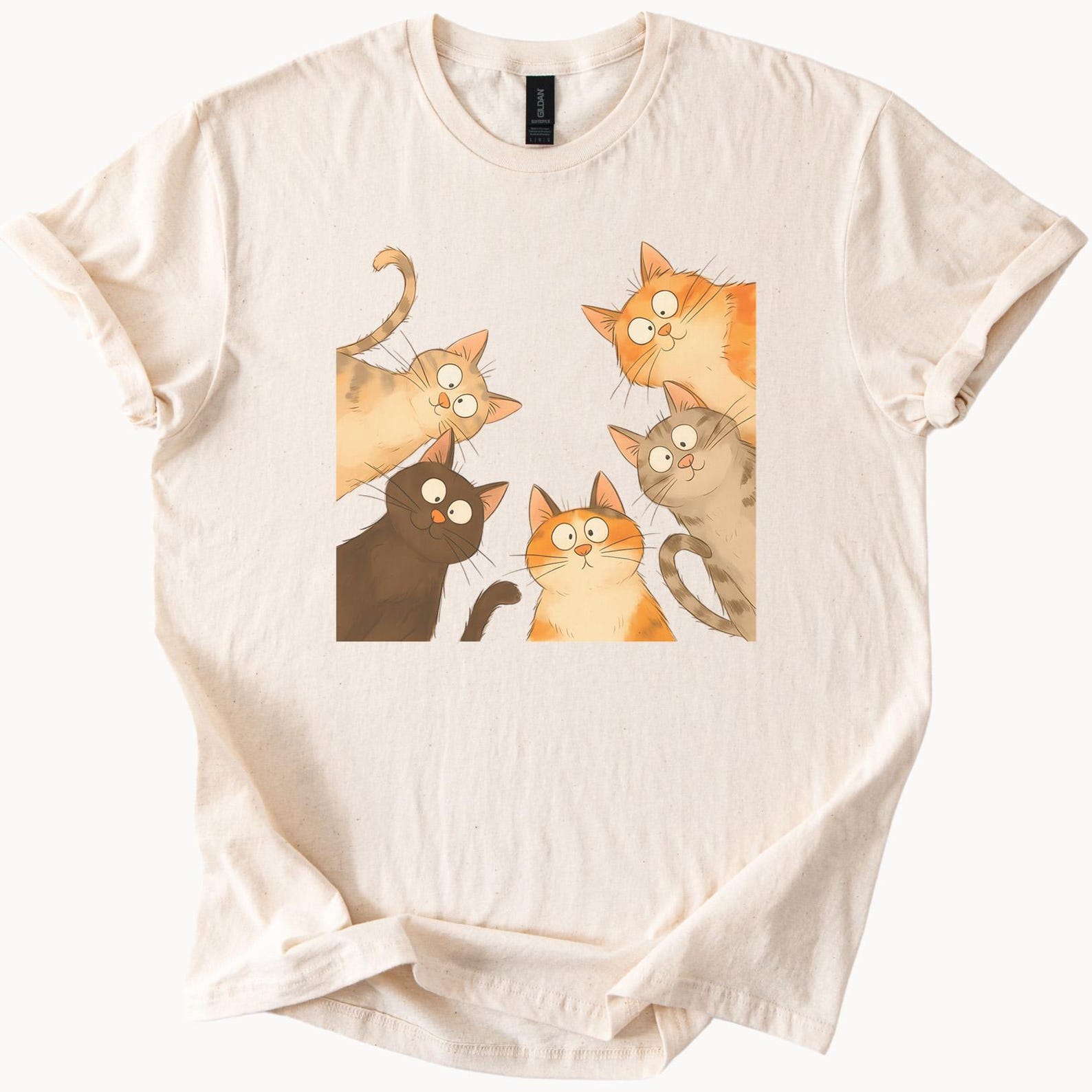 Cute Cartoon Cats Graphic Shirt Five Playful Kittens Illustration Cat Lover Gift Animal Art Tee Soft Casual Cat T Shirt 140