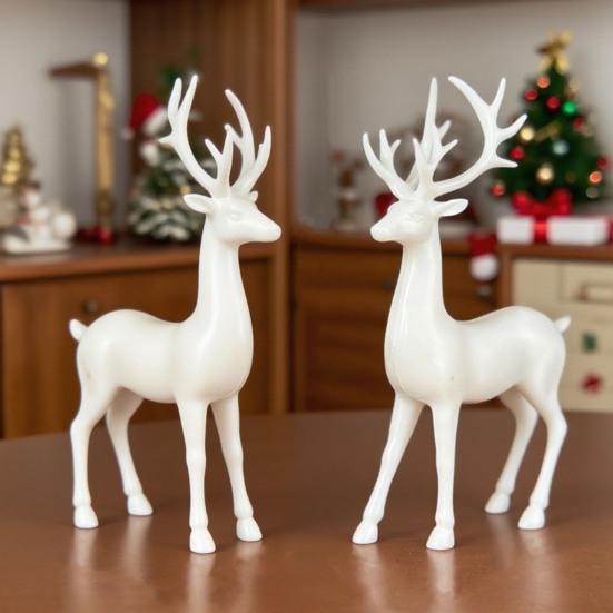 Christmas Reindeer Figurine Small Deer Statue Tabletop Resting/Standing Elk Sculpture for Indoor Home Office Tabletop Mantle Cabinet Desktop Decor