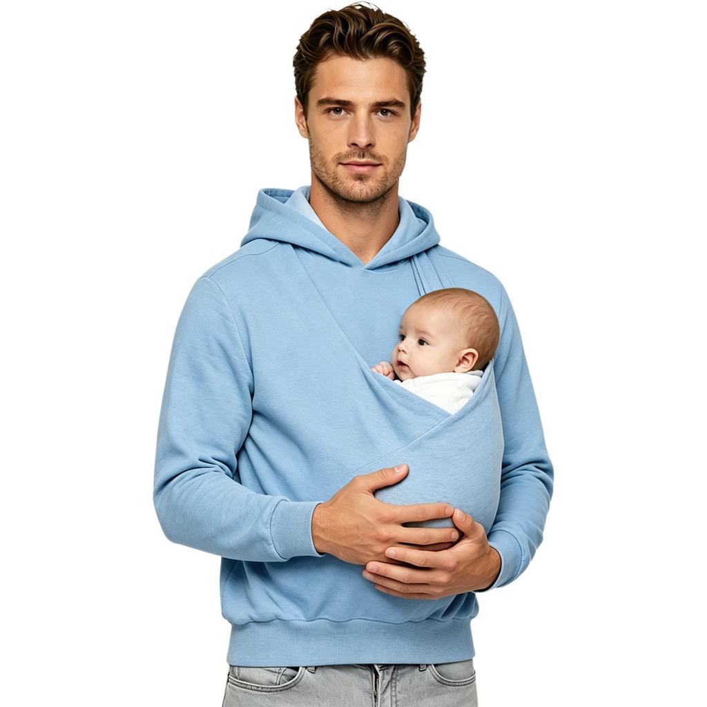 Baby Carrier Hoodie for Men Built-in Kangaroo Pouch Hooded Sweatshirt Large Front Pocket Pullover for Travel Outing