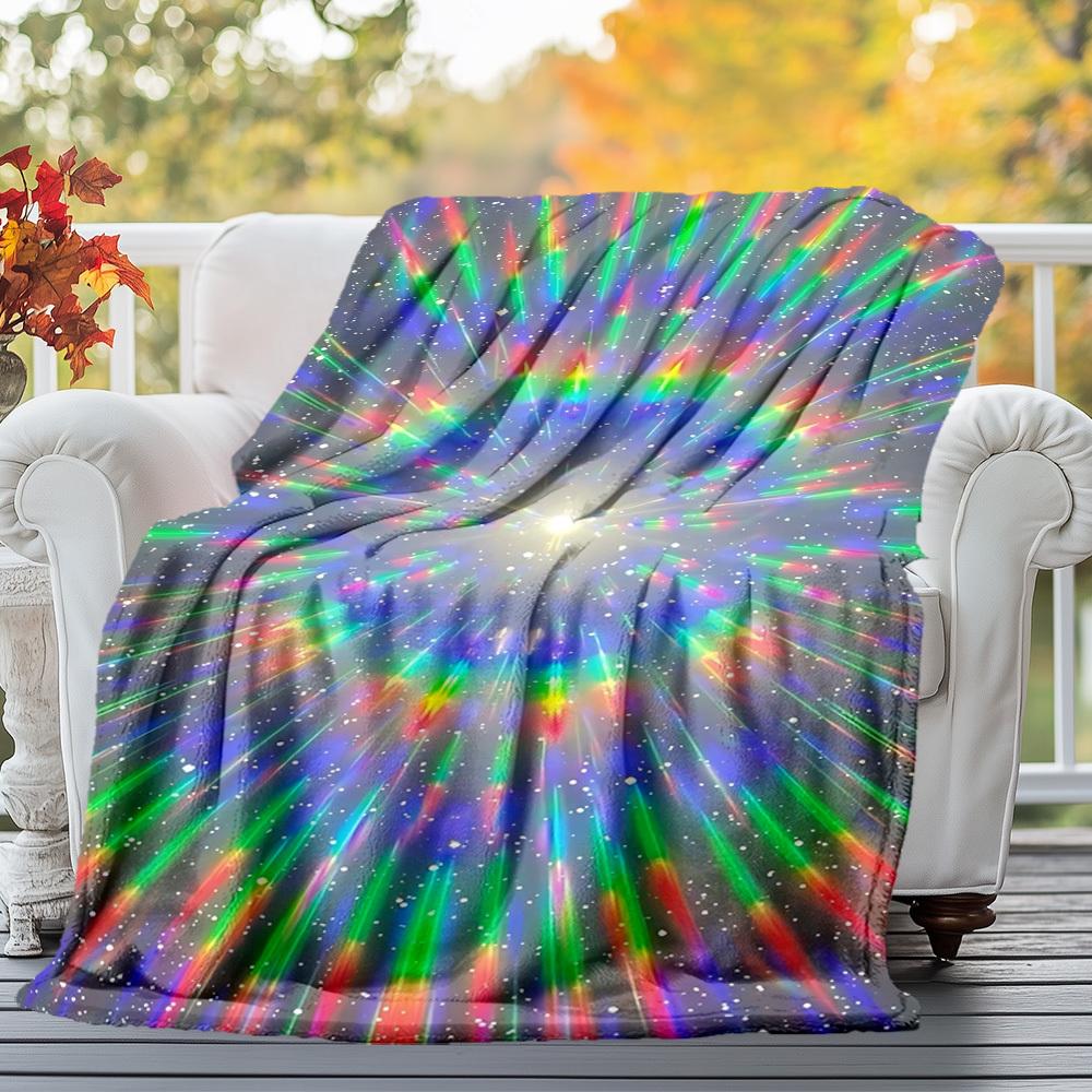 1PC Rainbow StarburstOutdoor Flannel Blanket - Soft Plush Decor for Picnics, camping, Bedroom, Playroom, Office, or Lunch Break 1289A