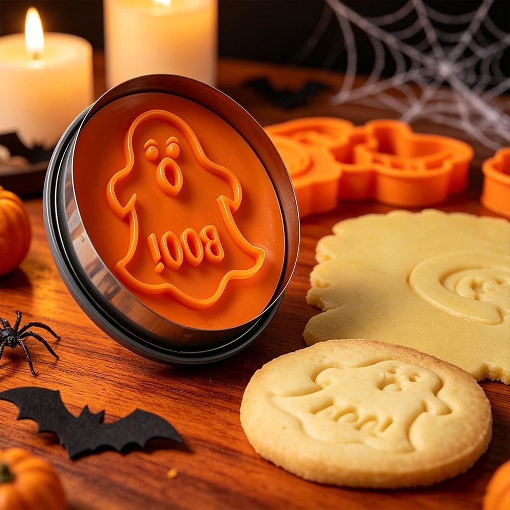 Halloween DIY Baking Molds 8Pcs Magnetic Replaceable Cookie Emboss Stamp Cutters 3D Press Mould for Fondant Biscuits Sugar Craft