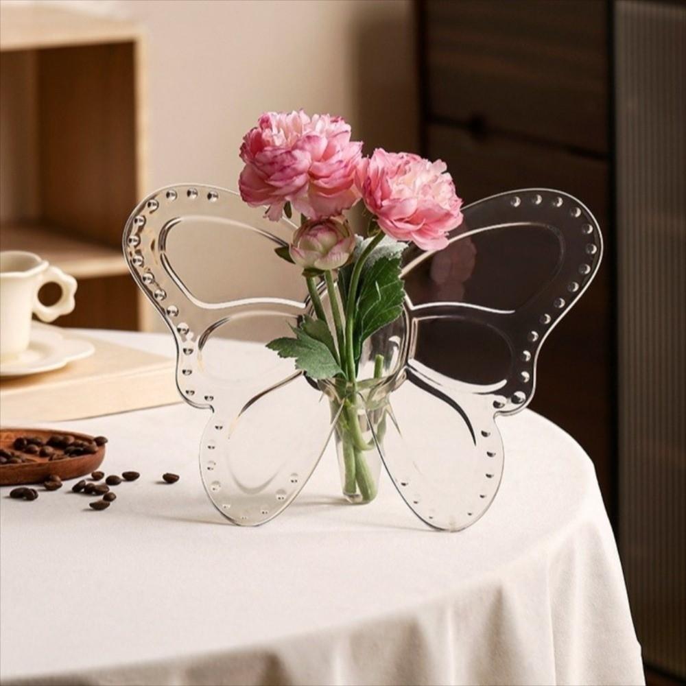 Klarer Kunststoffrahmen Pflanze Vase Hydroponischer Blumenhalter Schmetterlingsblumenvase Schreibtischdekoration