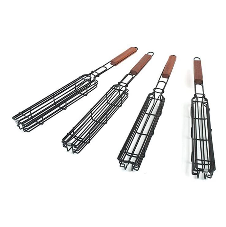 

Wrought Iron Hot Dog & Sausage Grill Rack with Wooden Handle чёрный