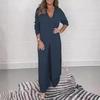 Women's V-Neck Long-Sleeve Slit Top with Wide-Leg Pants - Summer Solid Color Set