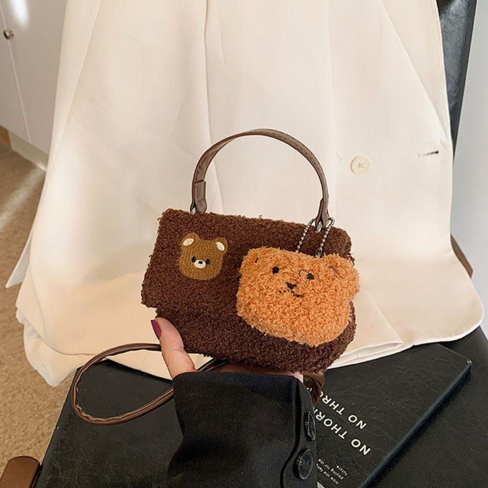 Korean Style Plush Bear Crossbody Bag Cartoon Cute Cookie Handbag Mini Message Bag  Girls