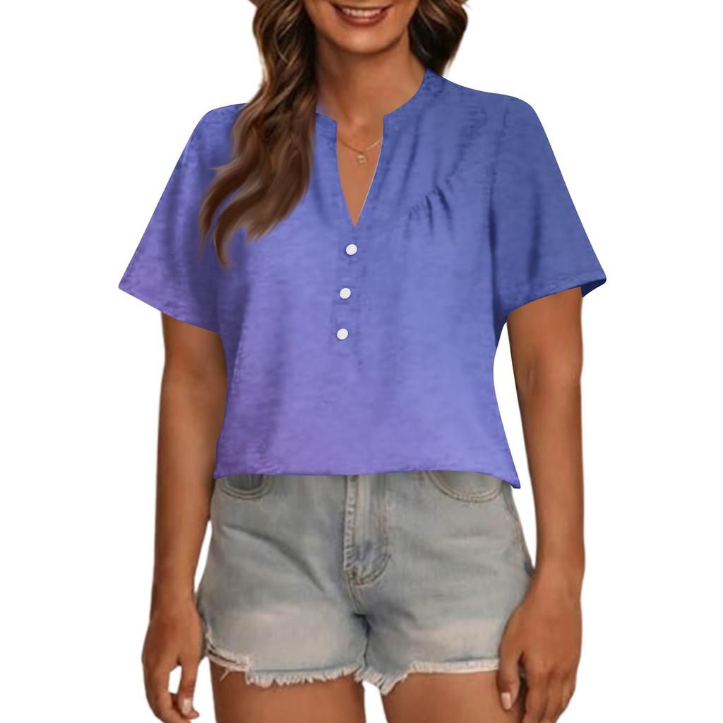 Women's Fashionable Casual V Neck Button Up Oversized Short Sleeve Printed Top