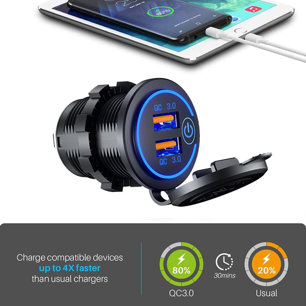 Încărcător Auto Dual QC Încărcare Rapidă Adaptor de Alimentare Quick Charge 3.0 Pentru Încărcător Telefon Auto Impermeabil 12/24V Priză de Alimentare