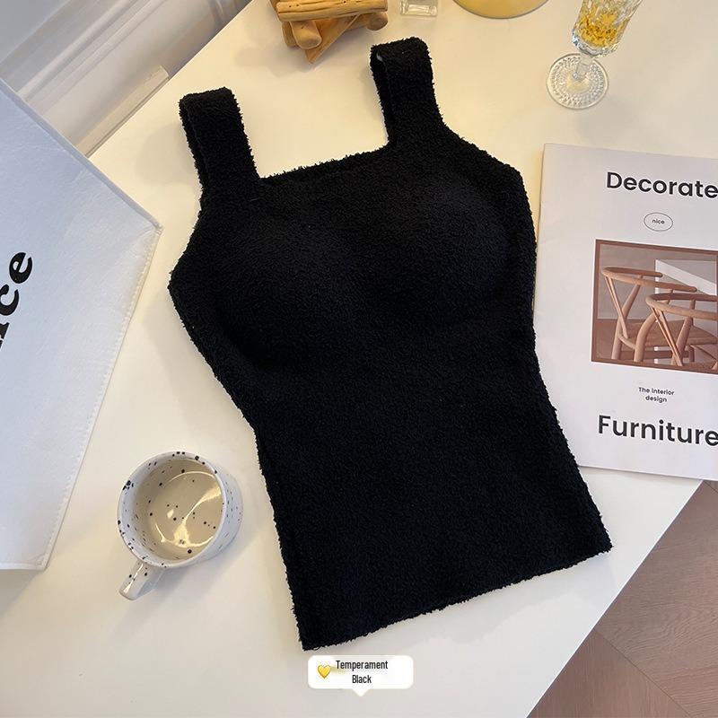 Women's Lambswool Slimming Vest: Warm Fleece-Lined Underwear with Chest Pads for Autumn/Winter