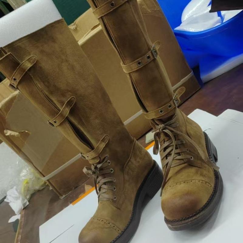 Vintage straps Western cowboy boots thick heel buckle new old Maillard tall knight Martin boots