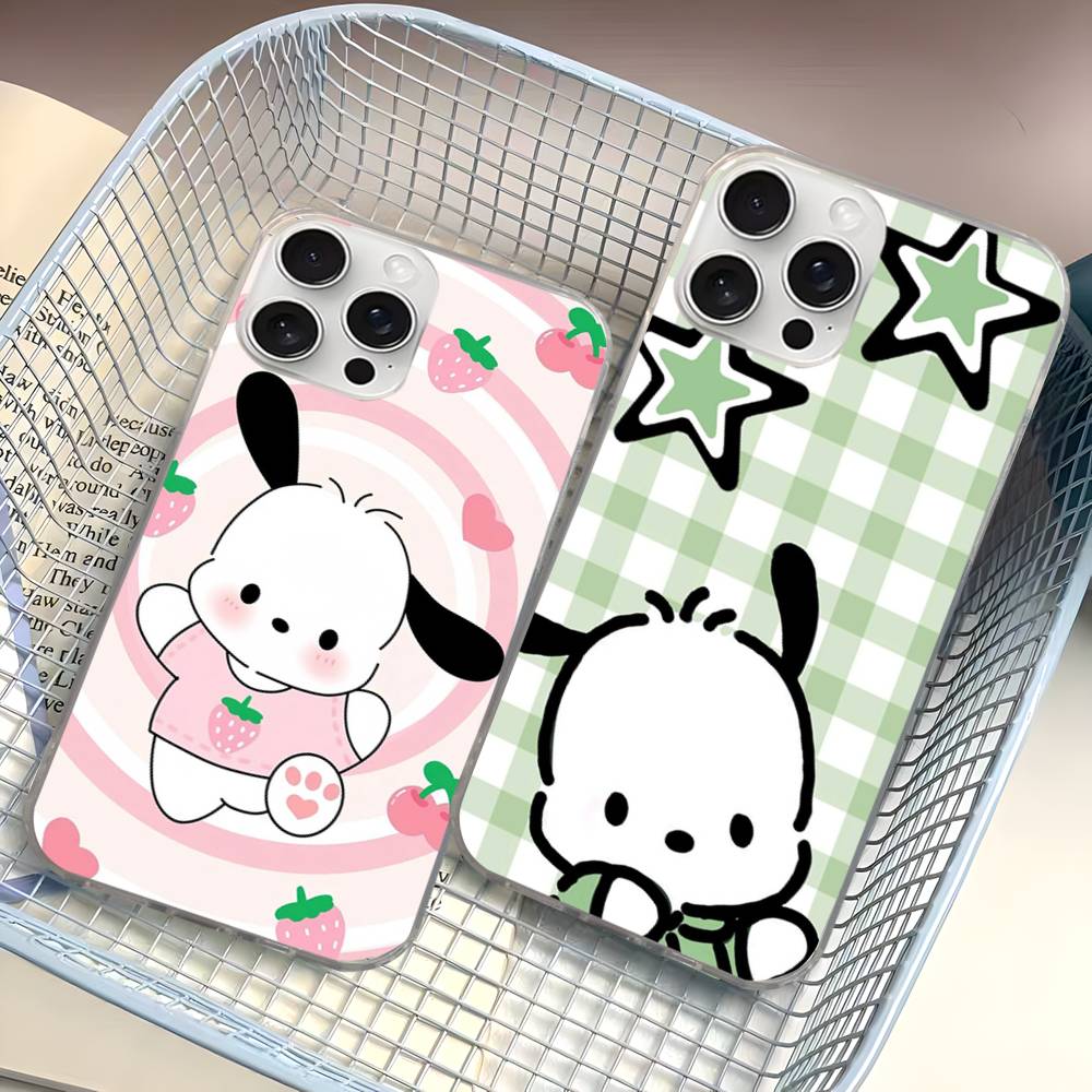 Cute P-Pochacco Phone Case For iPhone 16 15 11 12 13 14 17 Pro Max Plus Silvery Satin Cover Funda