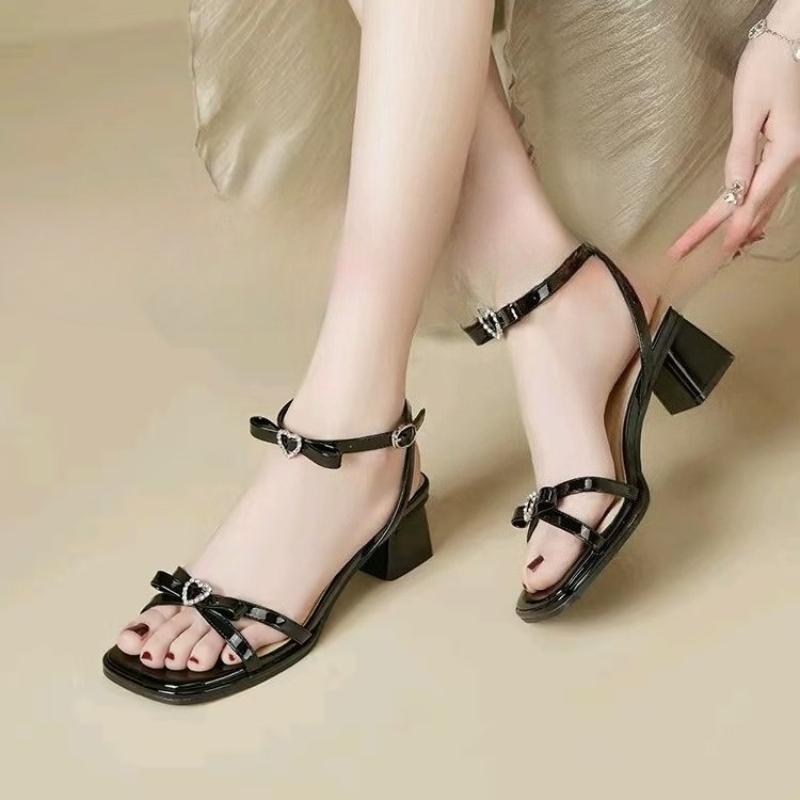 

Fashion Fashionable Fairy Tale Style Women s Sandals with Buckle Strap Thick Heel Summer New Arrival High Heels Comfortable Rubber Sole 35 чёрный