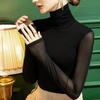 Autumn Turtleneck Mesh Bottoming Shirt Slim Long-sleeved Solid Versatile Sexy Velvet Top for Women Fashionable