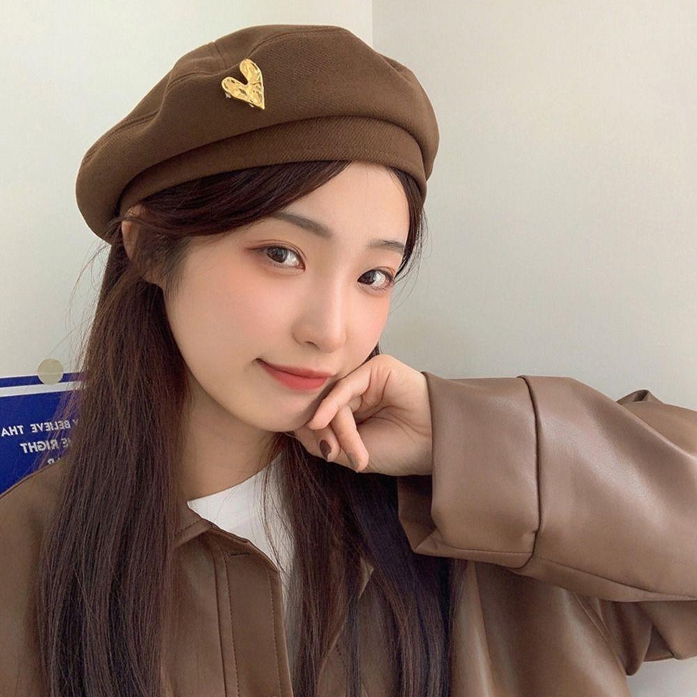 Breathable Vintage Heart Berets Woolen Love Painter Hat Elegant Women Beanies Cap