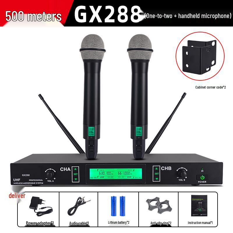 Professional UHF Dual Wireless Microphone System with Handheld and Headset for Conference, Performance, and KTV