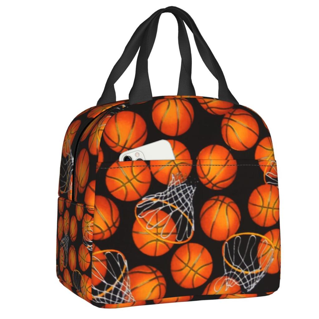 Custom Basketball Sports Pattern Insulated Lunch Bags for Women Portable Thermal Cooler Food Lunch Box Kids School Children