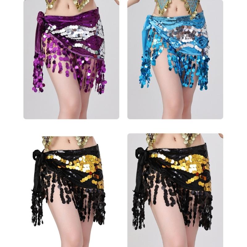 Sequins Wrap Skirt Belly Dance Hip Scarf Wrap Sparkles Mini Skirt Raves Festival Outfit Halloween Costume for Women Girls