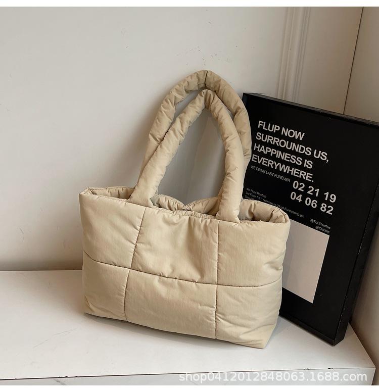2025 New Casual Down Cotton Handbag Women's Korean Version Light and Soft Shoulder Bag Large Capacity Tote Cotton Bag