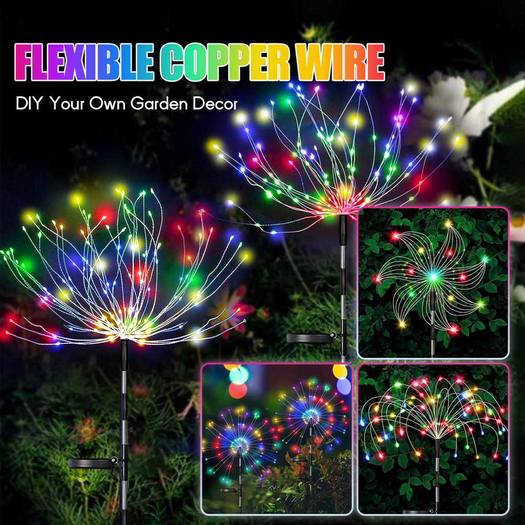 3/4/5PCS LED Solar Firework Light ,Outdoor Waterproof Garden Lights 8 Modes Fairy Lights For Party Pathway Yard DIY Decor
