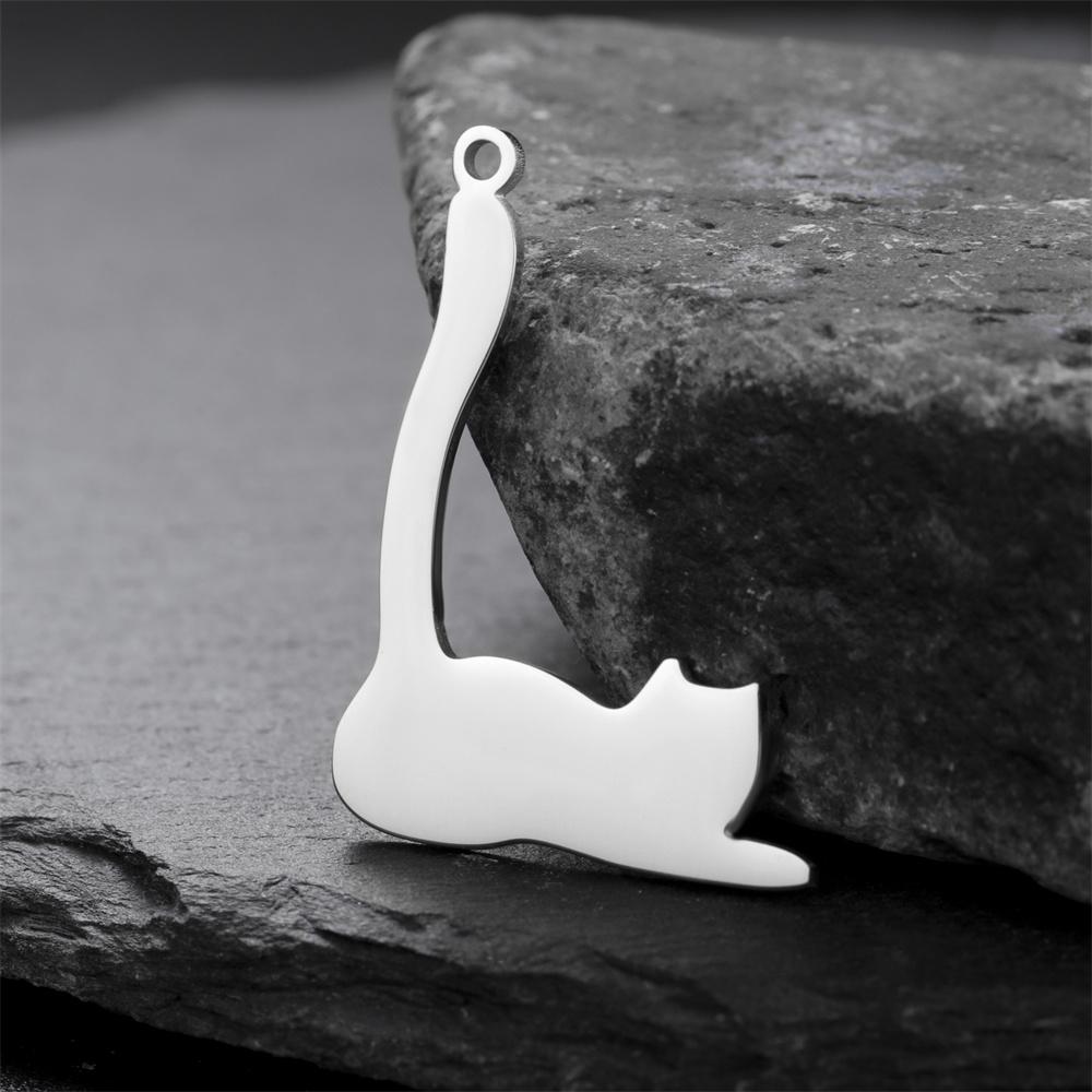 My Shape 5 Stück Niedlicher Katzenanhänger Süße Langschwanzkatzen Kätzchen Tier Edelstahl Charms für Halskette Schmuckherstellung DIY Geschenke