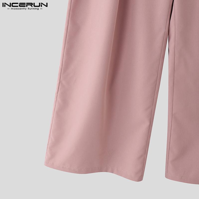 INCERUN Men High Slim Waist Zipper Casual Long Splits Wide Legs Pants Trousers