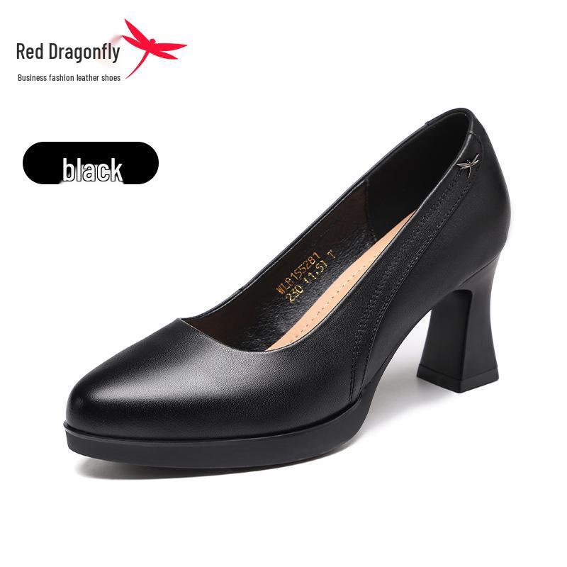 Red Dragonfly Women s Chunky Heel Leather Flats - Summer Casual Black Shoes 35