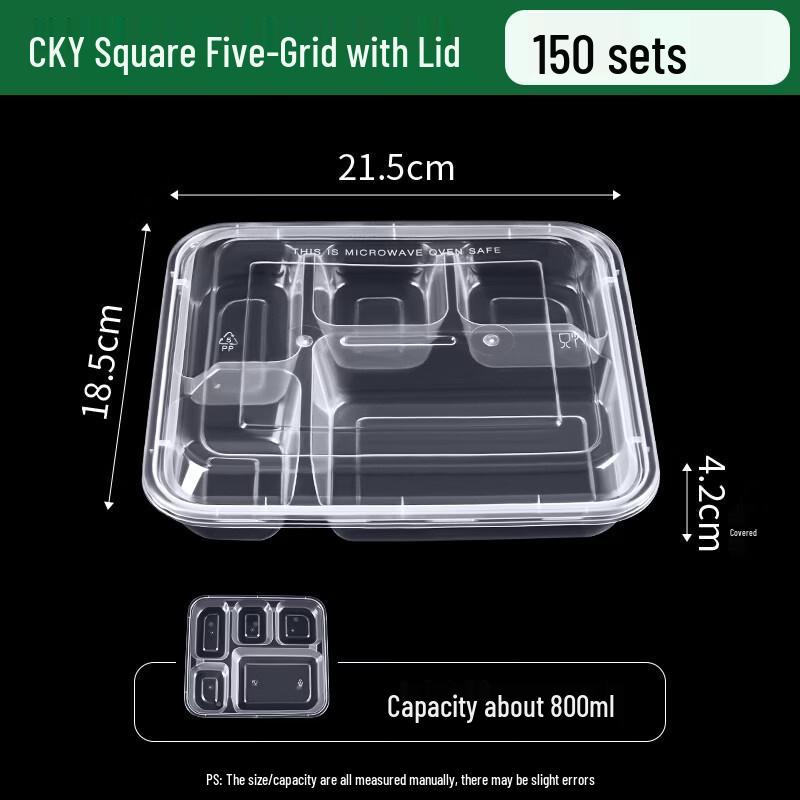 Disposable 5-Compartment Transparent Takeaway Bento Boxes