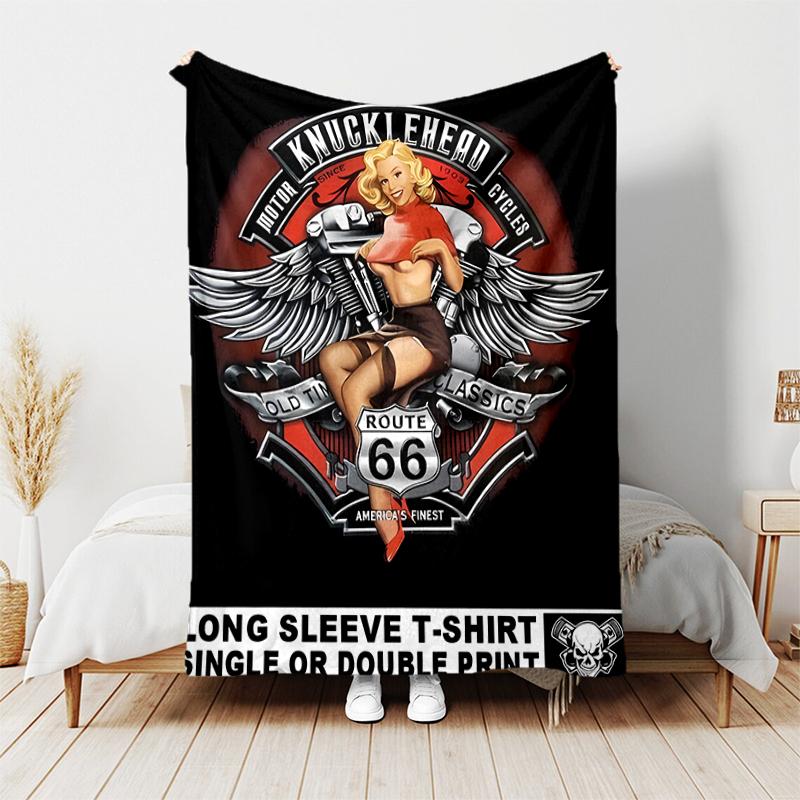 1pc Blanket U.S. Route 66(1) Print Design, Lightweight Blanket for Sofa, Bed- Soft &Warm, Gift for All Seasons like Christmas, Halloween