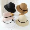 Sun hat large brim bucket hat women's basin hat straw hat webbing bow holiday straw hat seaside beach hat women