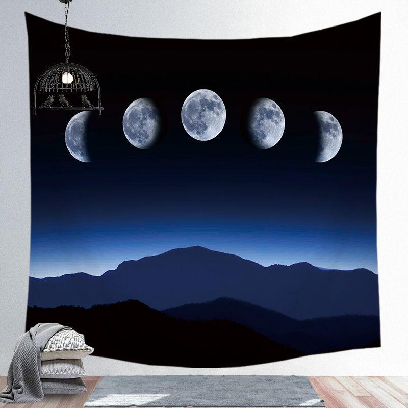 Starry Night Tapestry Mountain Moon Star Black Tapestry Psychedelic Witch Wall Hanging Bedroom Living Room Decoration Aesthetics