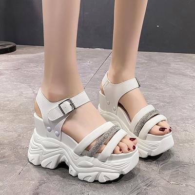 Women Fashion Casual Sandals 11CM Inner Heightening Sandals Thick-soled Sandals Womens Versatile Rhinestone Wedge Casual Sandals