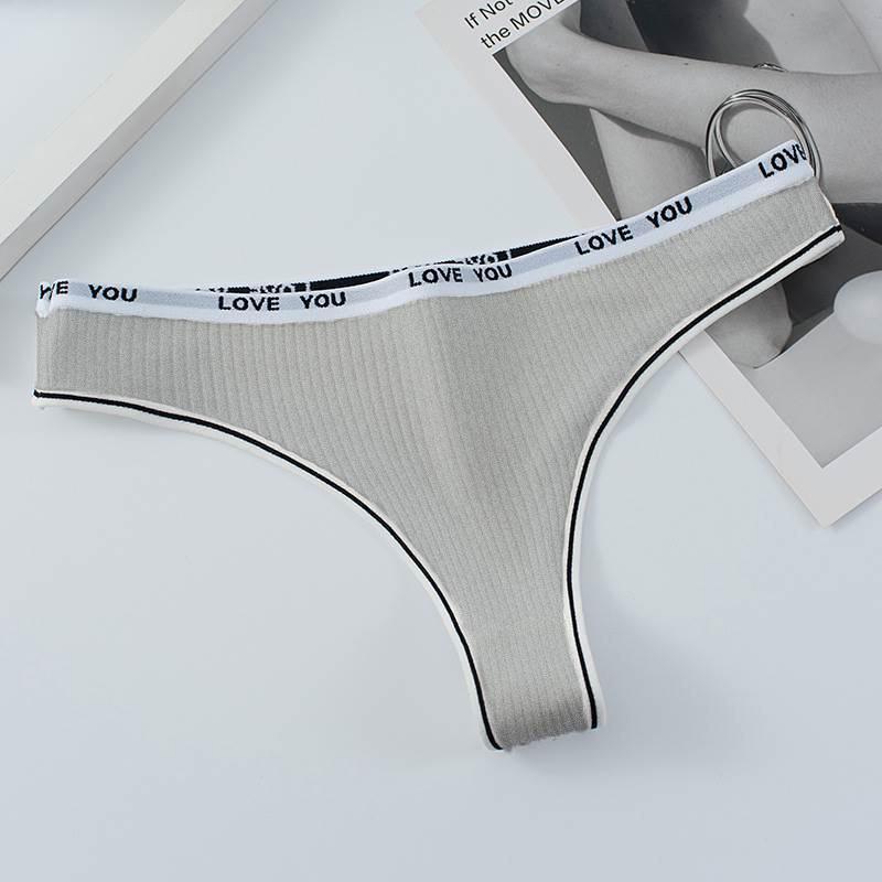 Nahtloser gerippter Baumwoll-Tanga für Damen mit Buchstaben-Bund – Bequeme, atmungsaktive T-Back-Slips