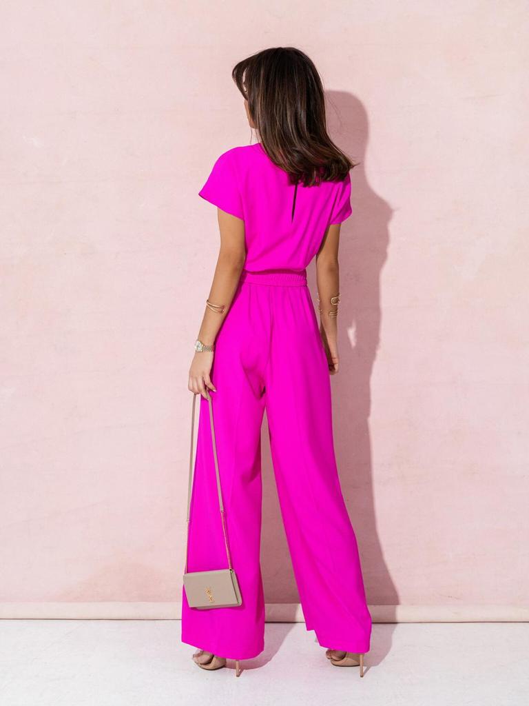 2024 Summer V-Neck Wide Leg Short Sleeve Jumpsuit