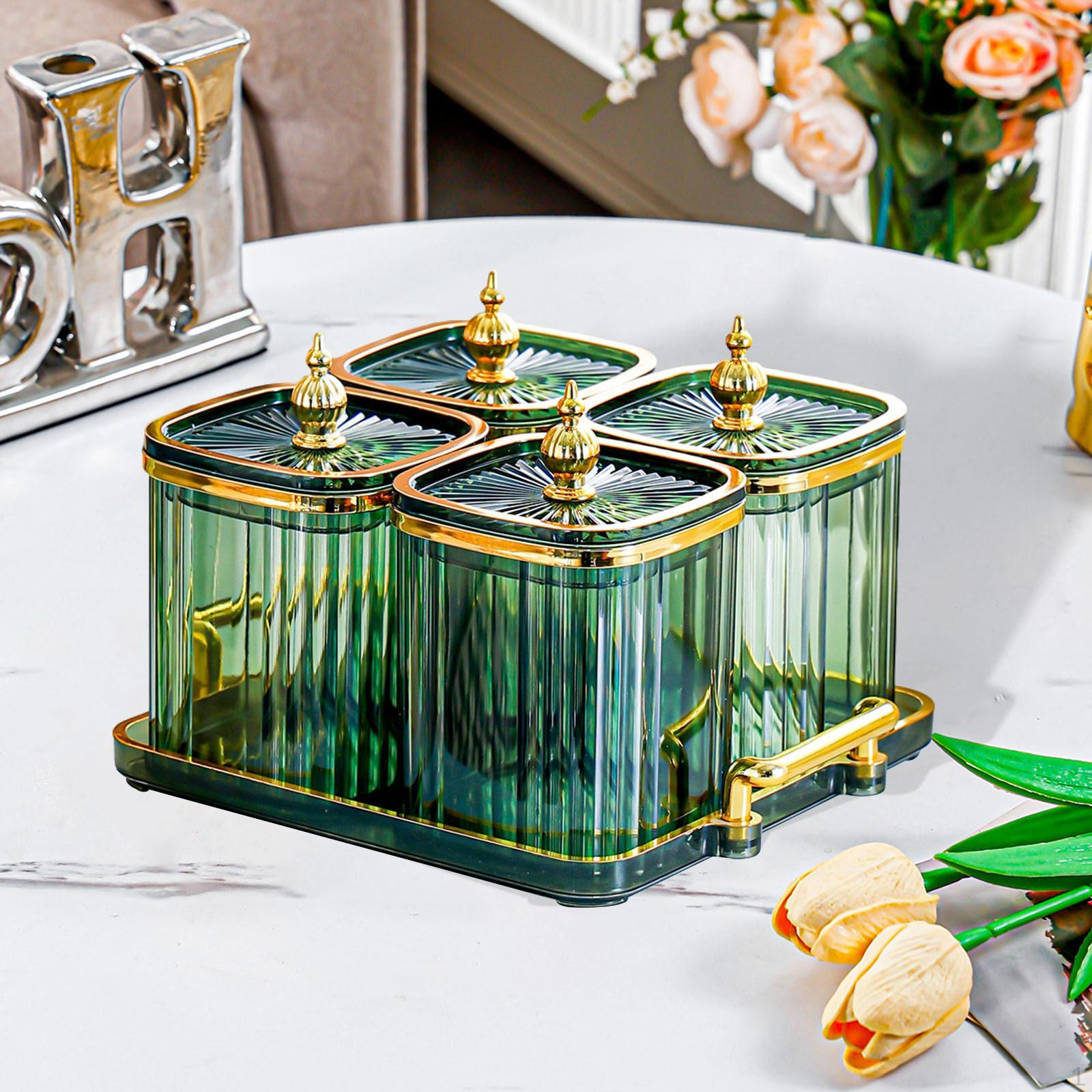 

Dried Fruit Plate Container Appetizer Candy Nut Dish with Lid for Wedding Holiday Condiment зелений