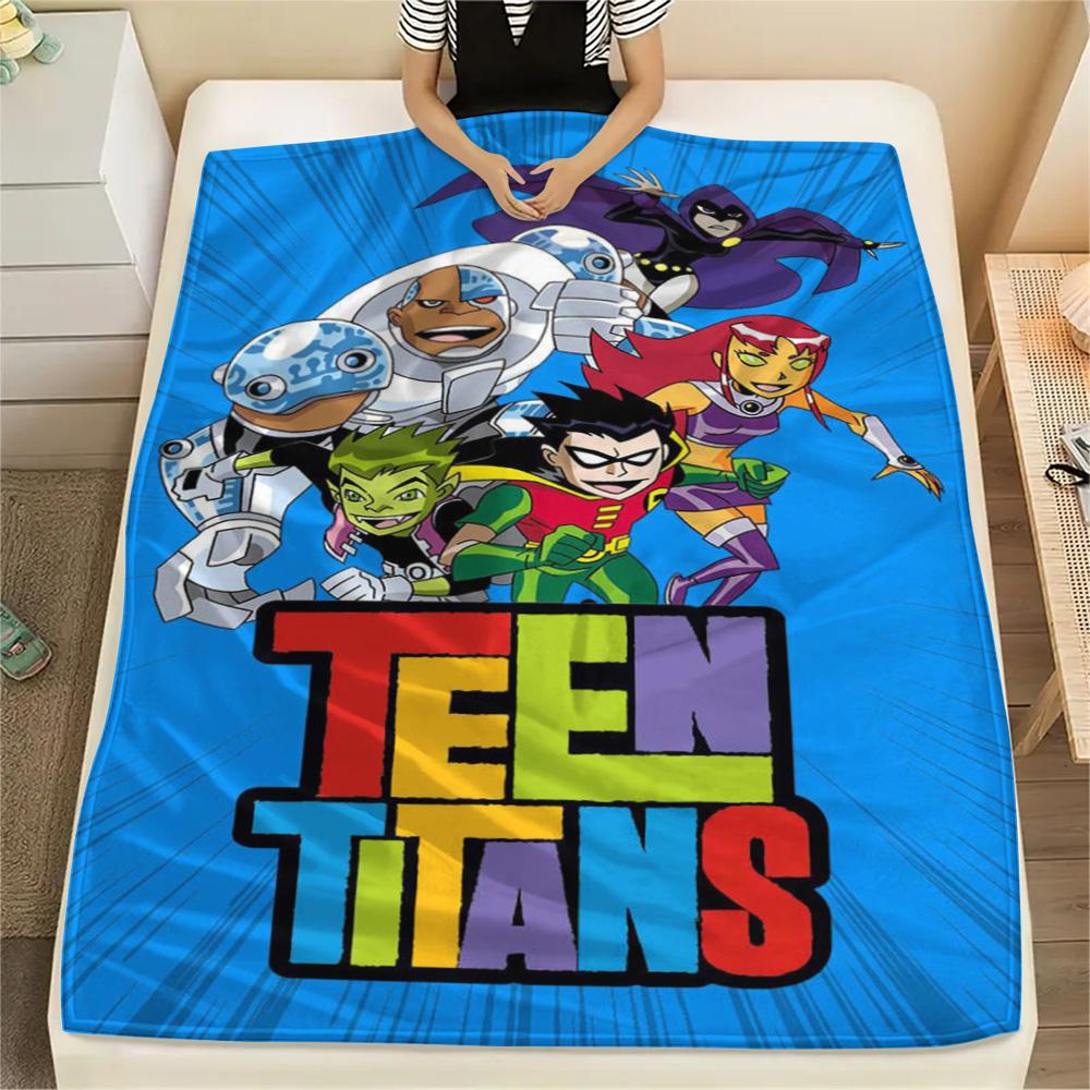 1PC Teen Titans Print FlAannel Blanket, High quality Comfortable for All Seasons, Home Decor, Warmth and Comfort