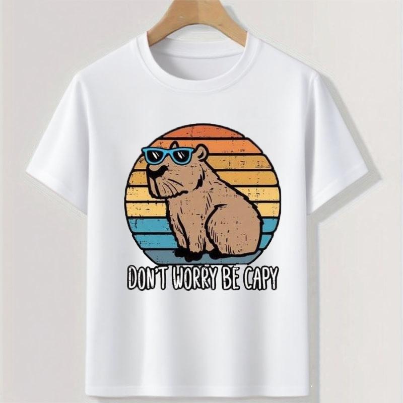 Don't Worry Be Capy Printed Colorful T-shirts for Teenagers and Children Summer Boy and Girl Casual Loose Short Sleeve T-shirt