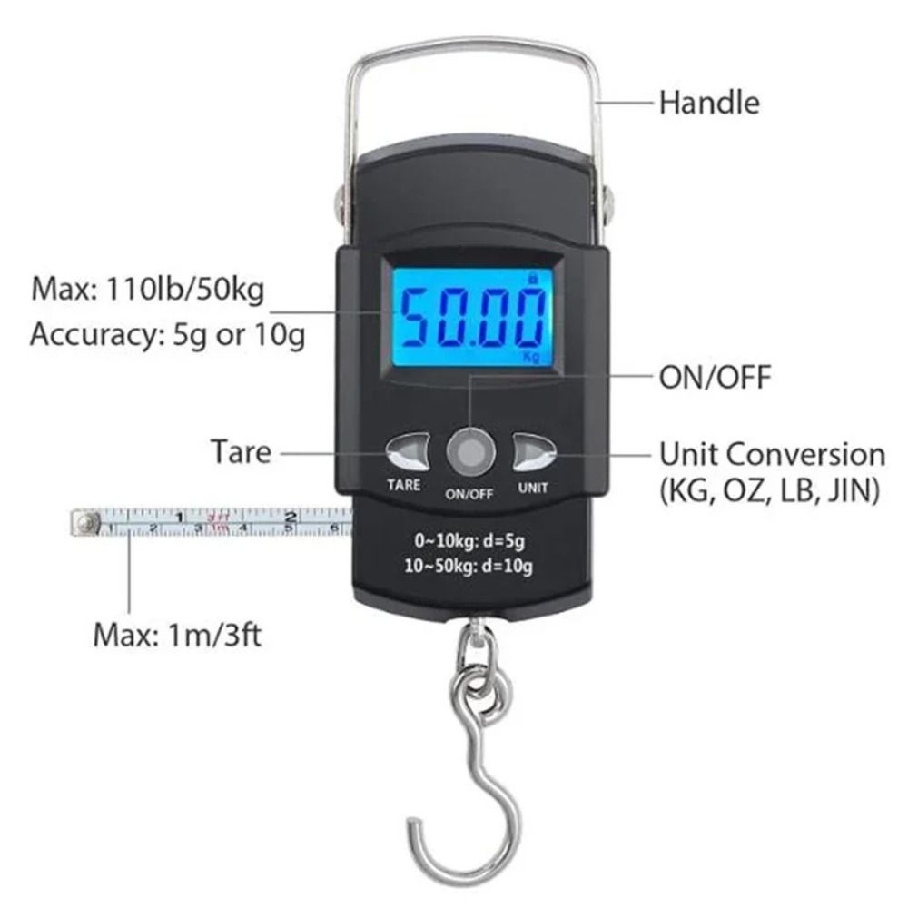 With Measuring Tape Ruler Digital Electronic Scale LCD Fishing Hanging Hook Scale Tool