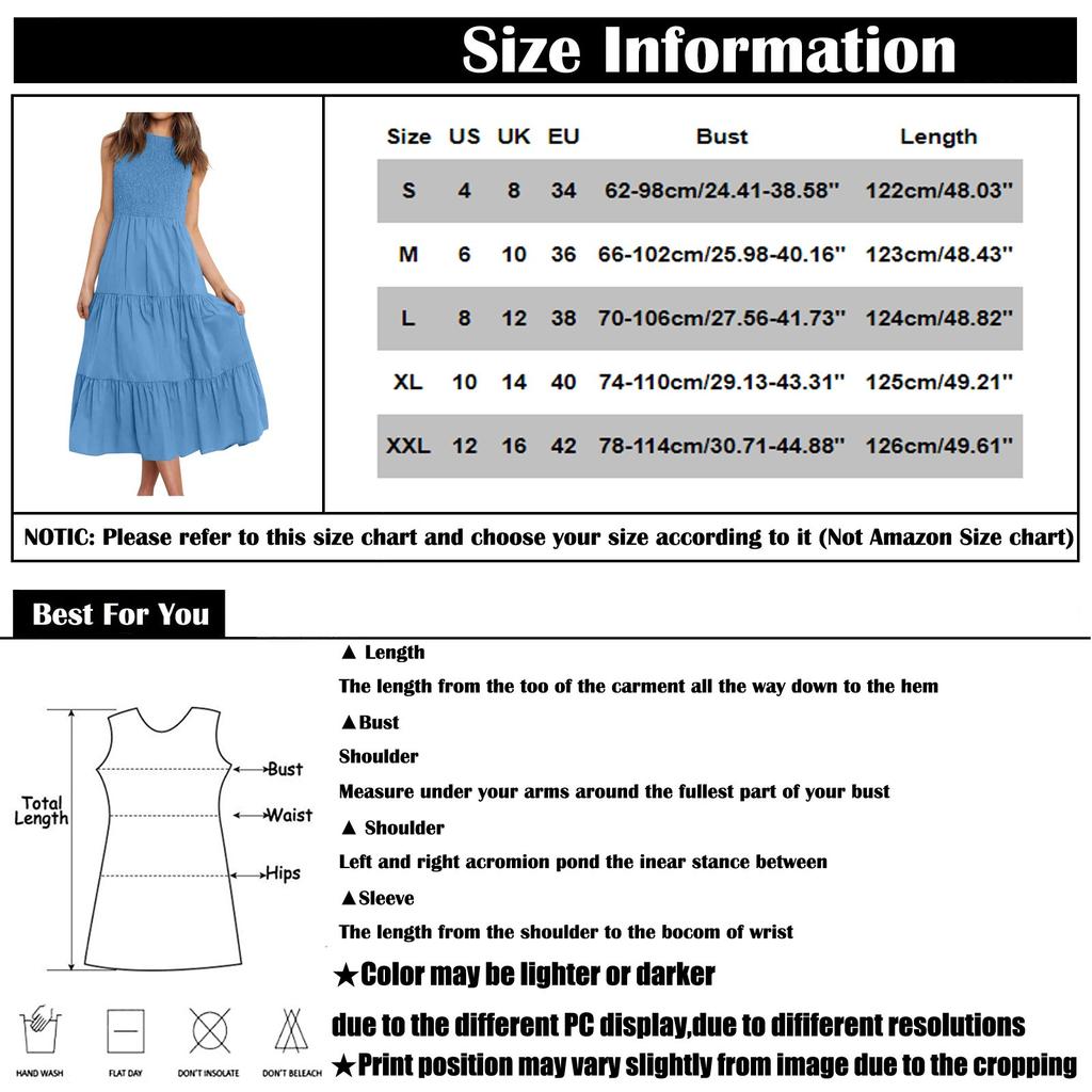Women's Summer Casual Sleeveless Round Neck High Waist Swing A Line Dress