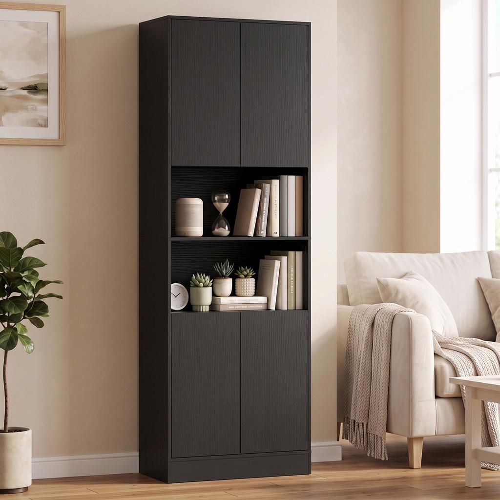 170 cm Tall Kitchen Cupboard Soft-Close Hinges Black Wood Effect