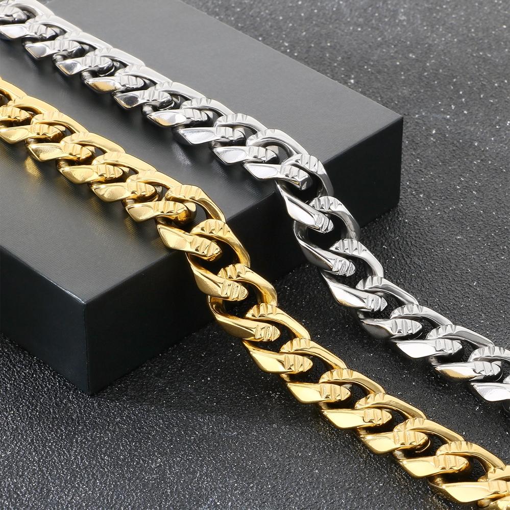 Men's Hip Hop Stainless Steel Cuban Link Bracelets Classic 16MM Width Vacuum Plated Chunky Chain Bracelet for Man Never Fade