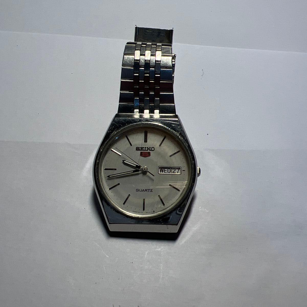 Used SEIKO 5 Quartz Men s Watch Day Date Silver Dial