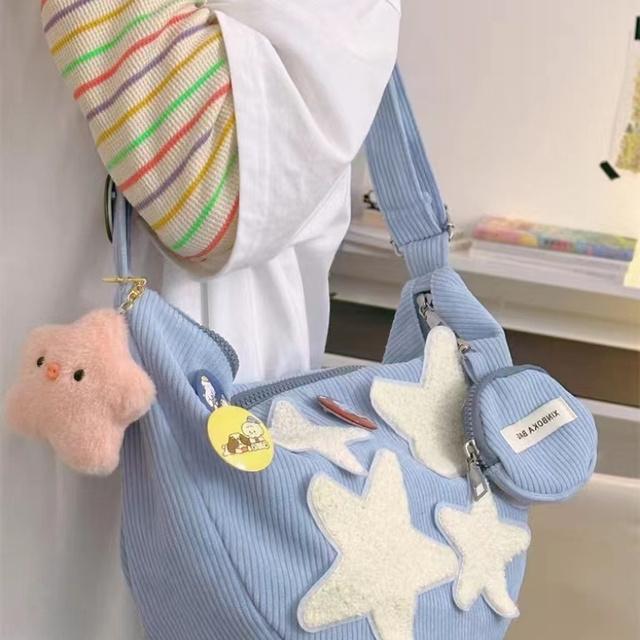 Women's velvet messenger bag cute fashion retro star patch vagabond shoulder bag