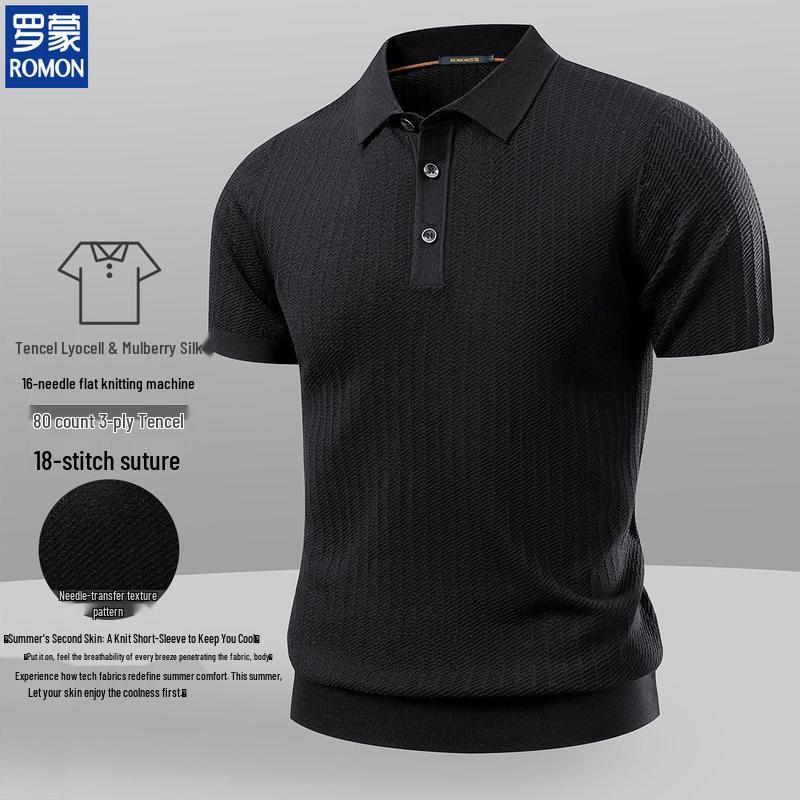 Romon Men s Mulberry Silk Blend Knit Polo Shirt XL