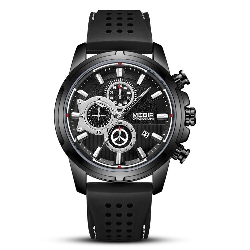 Meigel Watch Men's Chronograph Dial Silicone Sports Men's Watch