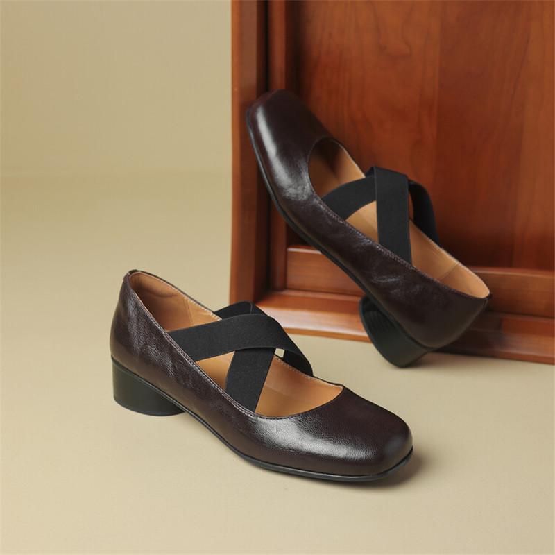 Fashion 2024 New Spring Sheepskin Women Shoes Round Toe Low Heel Women Pumps Mary Jane Shoes for Women Shallow Ballet Leather Shoes