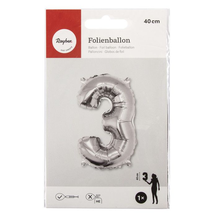 Ballon Chiffre 3, 40cm, 1pce. , argent